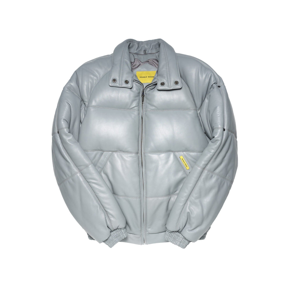 Double Goose Classic Bomber without wool trim, showing its padded snap collar, zipper and angled welt pockets