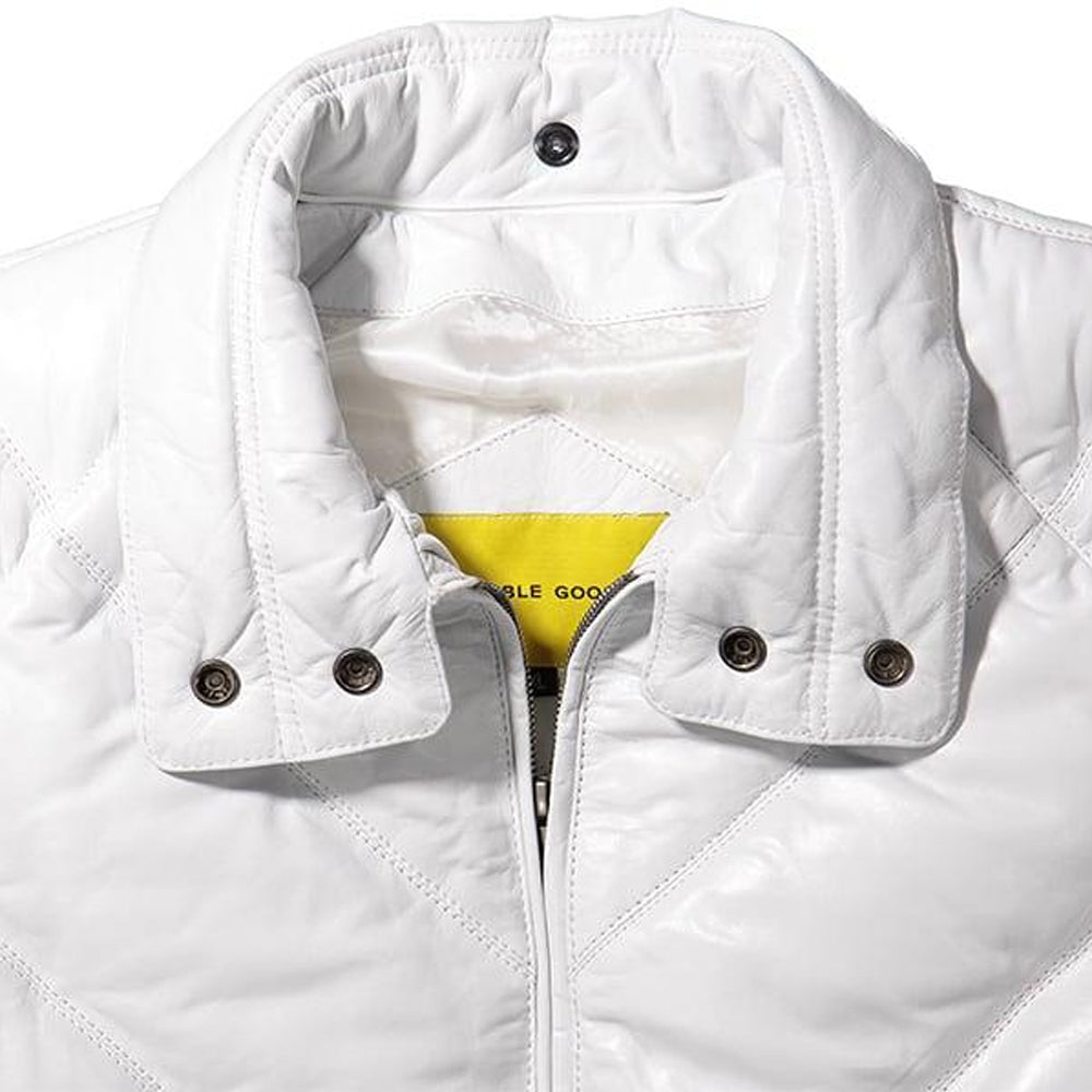 Double Goose off-white V-bomber without fur trim, showing padded snap collar, tonal lining and neck label